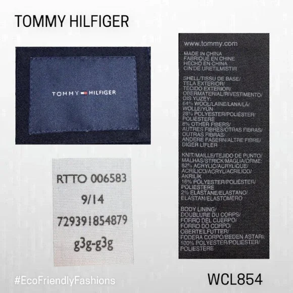 Tommy Hilfiger Mens Black Wool Blend Hooded Toggle Duffle Pea Coat Size Medium i - Picture 6 of 6